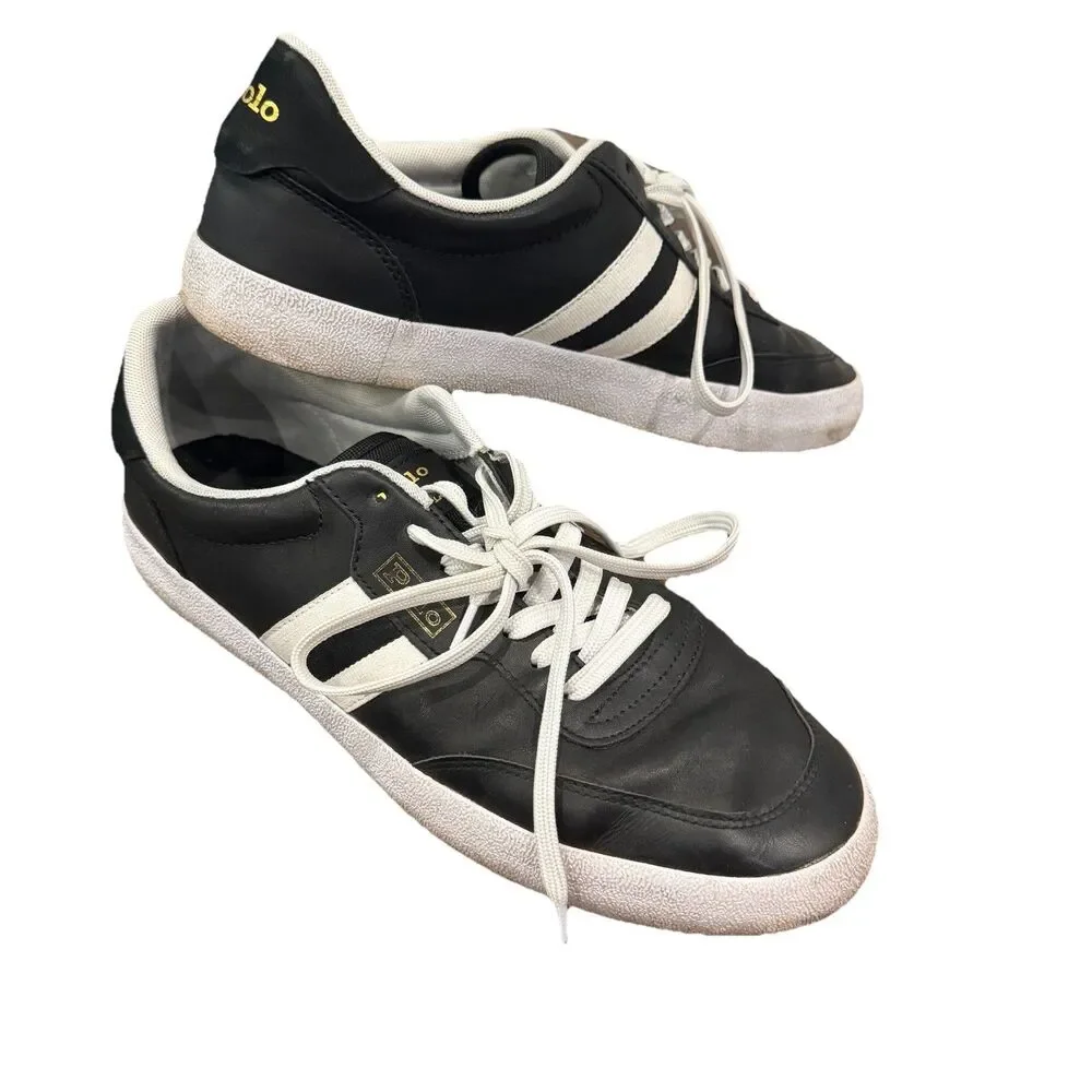 Polo Ralph Lauren Mens Court VLC Sneakers Size 10 Black Leather Low Top